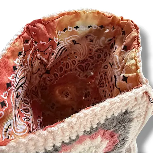 Handcrafted Crochet Floral Granny Square Crossbody Bag Peach Grey & Orange Lined