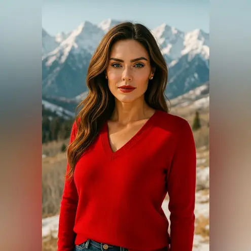 Luxury Cashmere Holiday Sweater Normcore Minimalist Scandi Christmas Buttery Red Size L