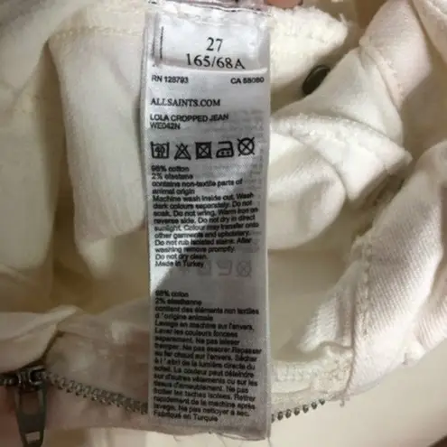 All Saints Lola Cropped Jeans Slim Fit Distressed White Women’s Size 27 Frayed