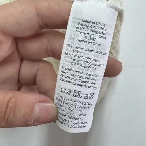 J.Crew Sweater Womens Small Cream Linen Blend Ruffle Sleeve Scoop Neck Top