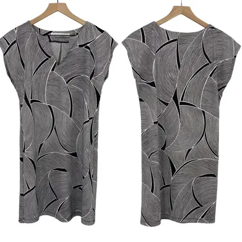 Susana Monaco Susana Monoco Stretch Knit Mini Dress Geometric Fan Print Navy White Womens M