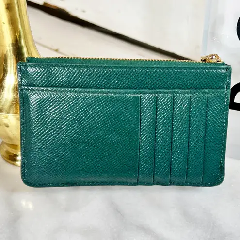Dolce & Gabbana Green Leather & Crystal Logo Zippy Cardholder