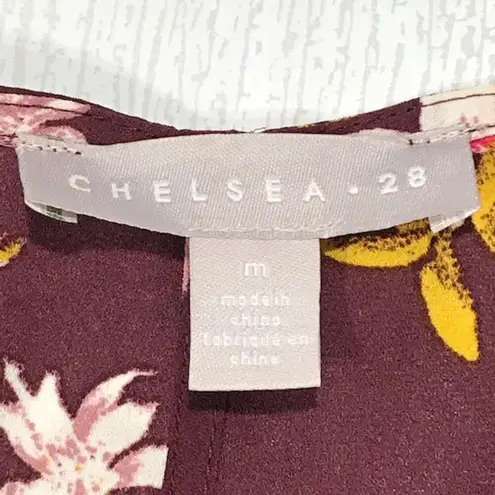 Chelsea28 Plum Marigold Retro Floral Wrap Top Size Medium