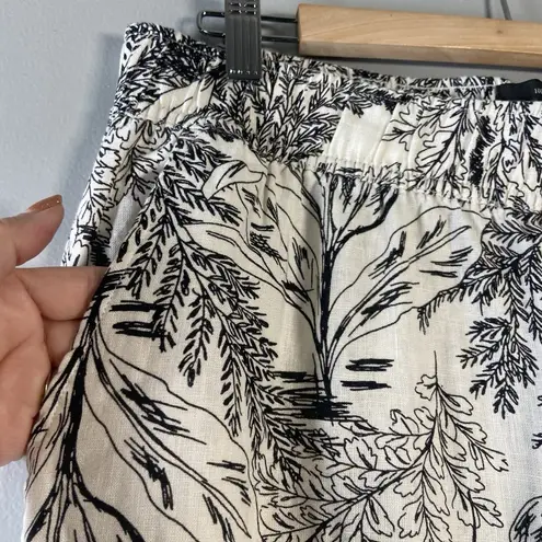 Tahari Women's 100% Linen Pant Wide Leg Black White Tropical Leaves Size L