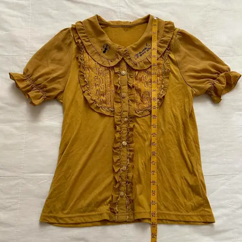 Axes Femme Poetique mustard yellow lace detailing blouse ruffles Size medium