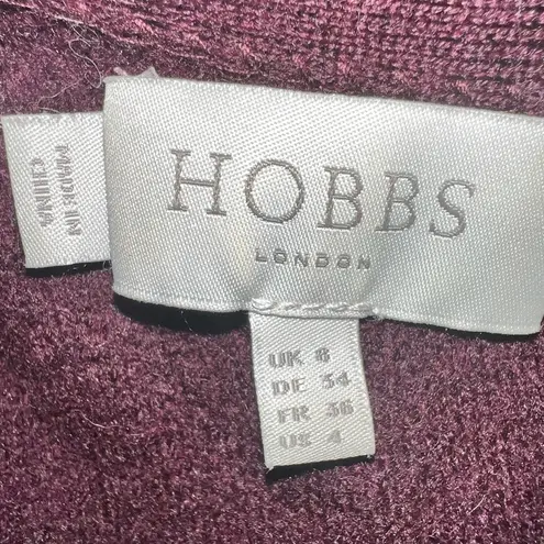 Hobbs London WOOL DRESS BURGUNDY SIZE 4