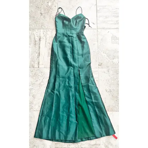 Alfred Sung Open-Back Bow Tie Satin Trumpet Gown Hunter #D780, Size 0 New w/Tag