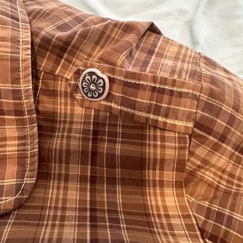 L.A. Blues Women's Brown Plaid Button Up Collared Jacket Workwear. Oversized.