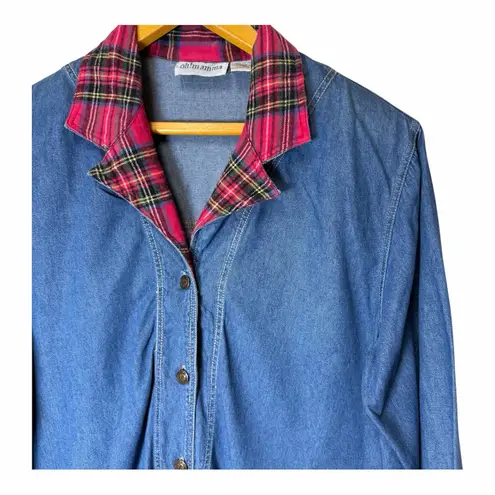 VTG Denim Field Chore Coat Barn Jacket Plaid M 100% Cotton Oh!Mamma Farm Cabin Blue Size M