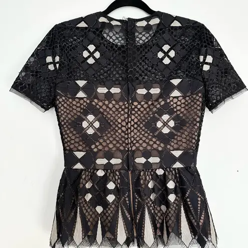 BCBG Max Azria Black Mesh and Embroidered Top with/ Peplum size XS lace