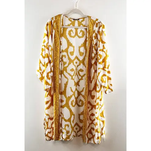 Tolani 3/4 Sleeve Open Front Sahara Duster Kimono Yellow Gold White One Size