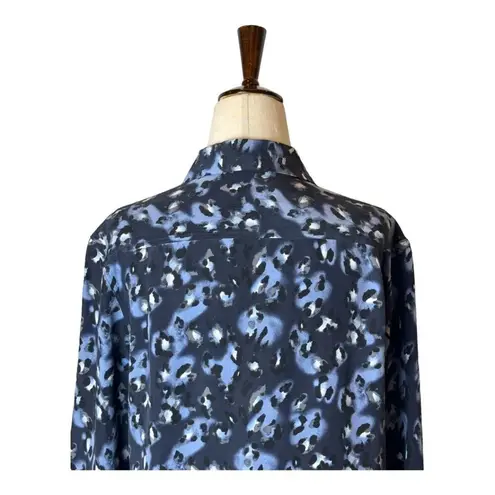 Equipment Shirt Women XS Blue Black Silk Leopard Print Collared Button Up Blouse