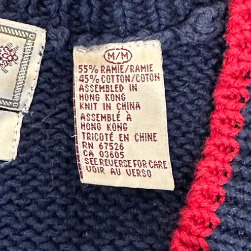 Ashley Vintage hand knit sailboat nautical sweater cardigan size Medium Red