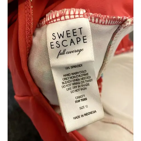 Sweet Escape Size 12 Swimsuit One Piece Full Coverage Coral Ruched Sides Padded Pink