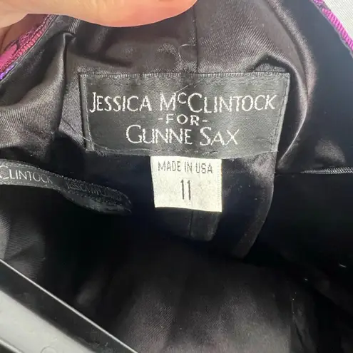 Jessica McClintock Gunne Sax Strapless Purple Mixed Print Cocktail Dress Sz 11