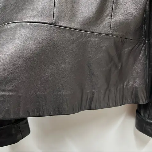 Black L Leather Women's blazer Jacket one button lined front pockets Size L