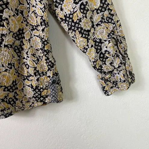 Dress Barn  Yellow & Black Floral Woven Stripe Long Sleeve Button Up Shirt Size 2X