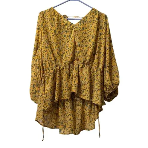 Ophelia Roe Anthropologie Women Size Large Floral Tiered Blouse Peasant Boho