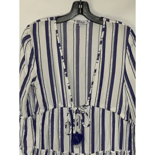 Blue Island Coverup Blue Silver White Strip Bell Sleeve Size XS