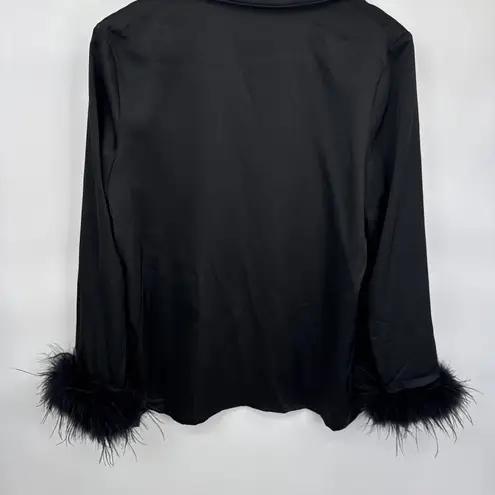 Nadine Merabi Top Womens XL Black Silk Touch Polyester Feather Cuffs Whimsigoth