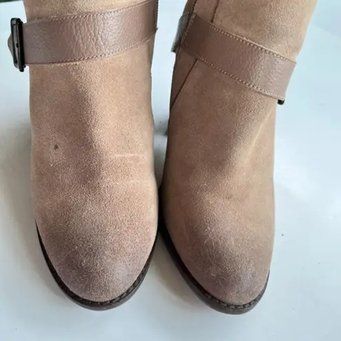 Kelsi Dagger  HEELED ANKLE BOOTS‎ STRAP TAN SUEDE BOOTIES WOMENS SIZE 8.5