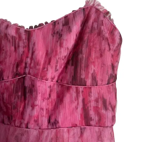 ML Monique Lhuillier Pink Tulle Pleated Sleeveless Cocktail Midi Dress 8