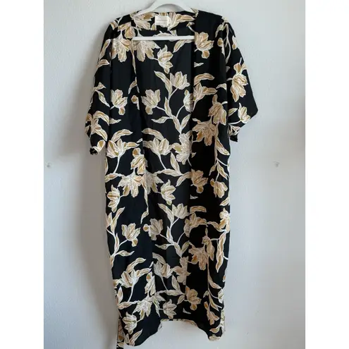 Maison Du Soir Anthropologie Selena Floral Kimono Robe Black Gold Women Size S/M Size M