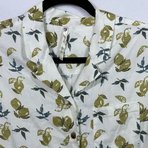 Kuhl Elsie Short Sleeve Button Up Tie Front Ivory Lemon Shirt Top Women's Size S