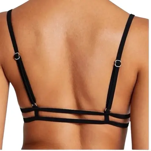 River Island Black Stripe Soft Triangle Bikini Top Strappy Back Size 12 NWT