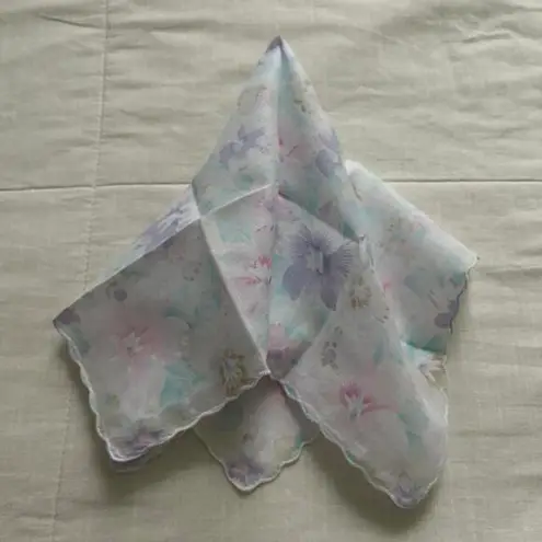 Faded floral print cotton scalloped edge bandana 0516 White