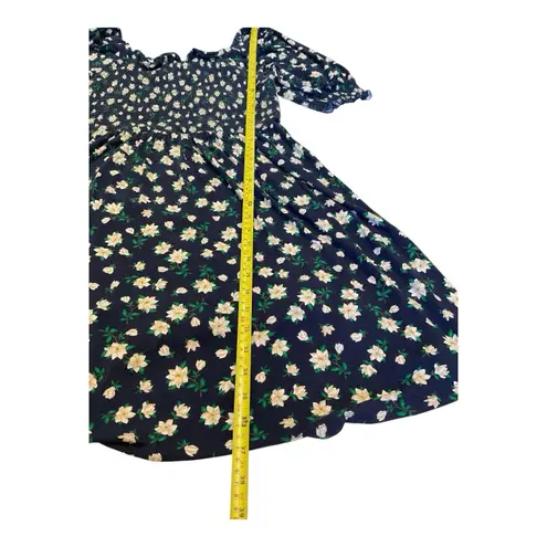 Draper James Jo Dee Dress Navy Blue Magnolia Floral Smocked Top Stretchy - Large