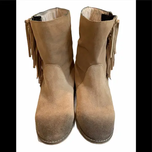 Encore “Journey” Suede Fringe Booties, Sz 8