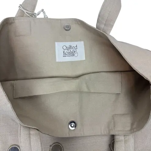 Quilted Koala Boho Large Mirror Tote Bag Stone Natural Beige with Tassel