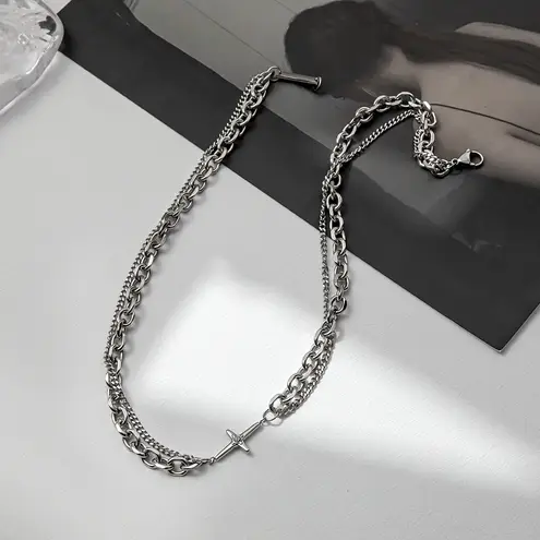 Double Layer Link Chain Star Necklace for Men Women Streetwear Unisex Hip Hop Silver