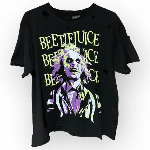 Beetlejuice Graphic Tee Distressed Black Movie Shirt Women’s Size Large