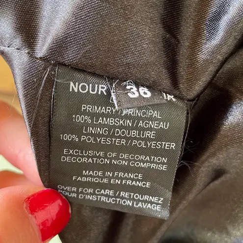 Nour Hammour Erin army green studded leather Biker jacket size FR 36 US 2 4 XS S