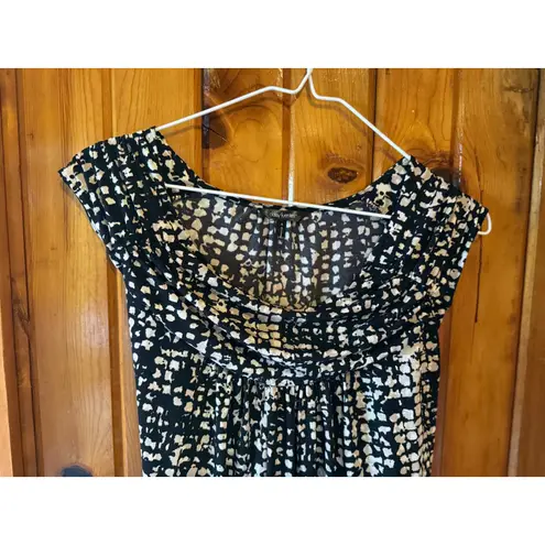 Daisy Fuentes Black Beige Abstract Print Belted Empire Waist Dress size Small