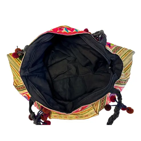 Authentic Vintage Y2K Mexican Floral Embroidered Handmade Shoulder Pom Pom Purse