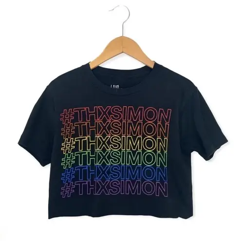 Love, Simon Rainbow Graphic Crop Top Women’s Size S | Pride LGBTQ+ Tee Black