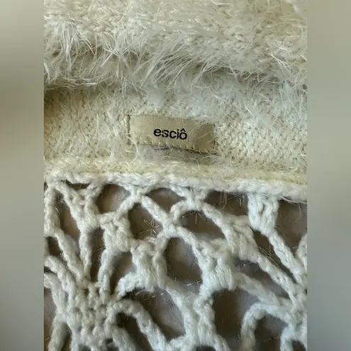 Escoi eyelash knit open front cardigan vest with crochet back White Size M