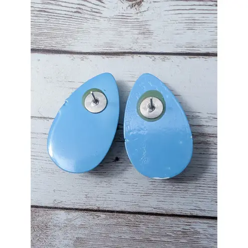 Vintage Stud Earrings For Pierced Ears 1.5" Large Teardrop Shape Light Blue