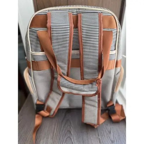 O'Beanie Striped Diaper Bag Backpack Navy White With Changing Pad Blue