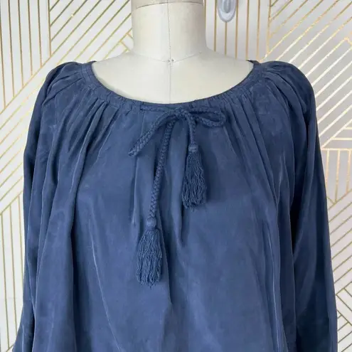 Apiece Apart Dress Cape Sleeve Layered Sheath Tasseled Cupro Navy Blue Size 6