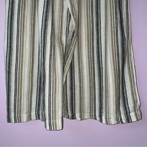 Deja Bleu Jumpsuit XL Linen Blend Beachy Boho Stripe Crop Wide Leg