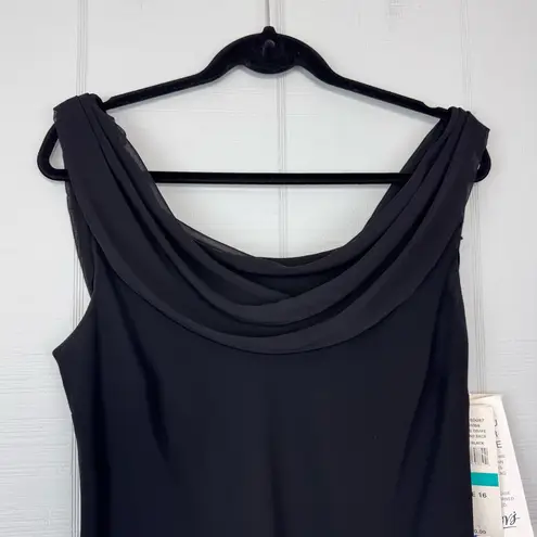 NWT S.L. Fashions Legacy Front & Back Drape Black Mini Sleeveless Cocktail Dress Size 16