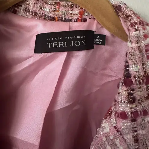 Teri Jon by Rickie Freeman Pink Preppy Wool/Silk Tweed Blazer Bow Jacket Blazer Size 2