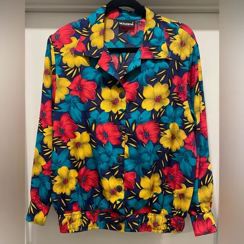 Notations VTG Retro 80s 90s Bold Colorful Floral Button-Up Long Sleeve Blouse