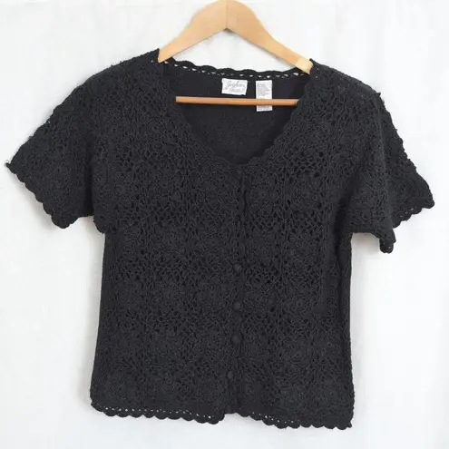 Jacklyn Smith Button Up Knitwear Black Top Small