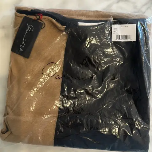 NWT ParrishLA Stevie Poncho Black Camel White Tan