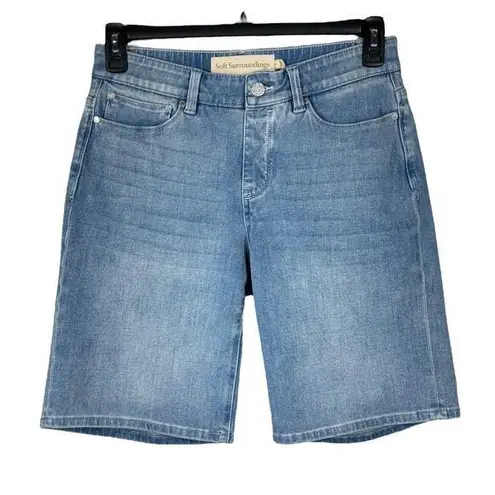 Soft Surroundings Small Bermuda Jean Shorts Pull-On Mid-Rise Whisker Light Wash